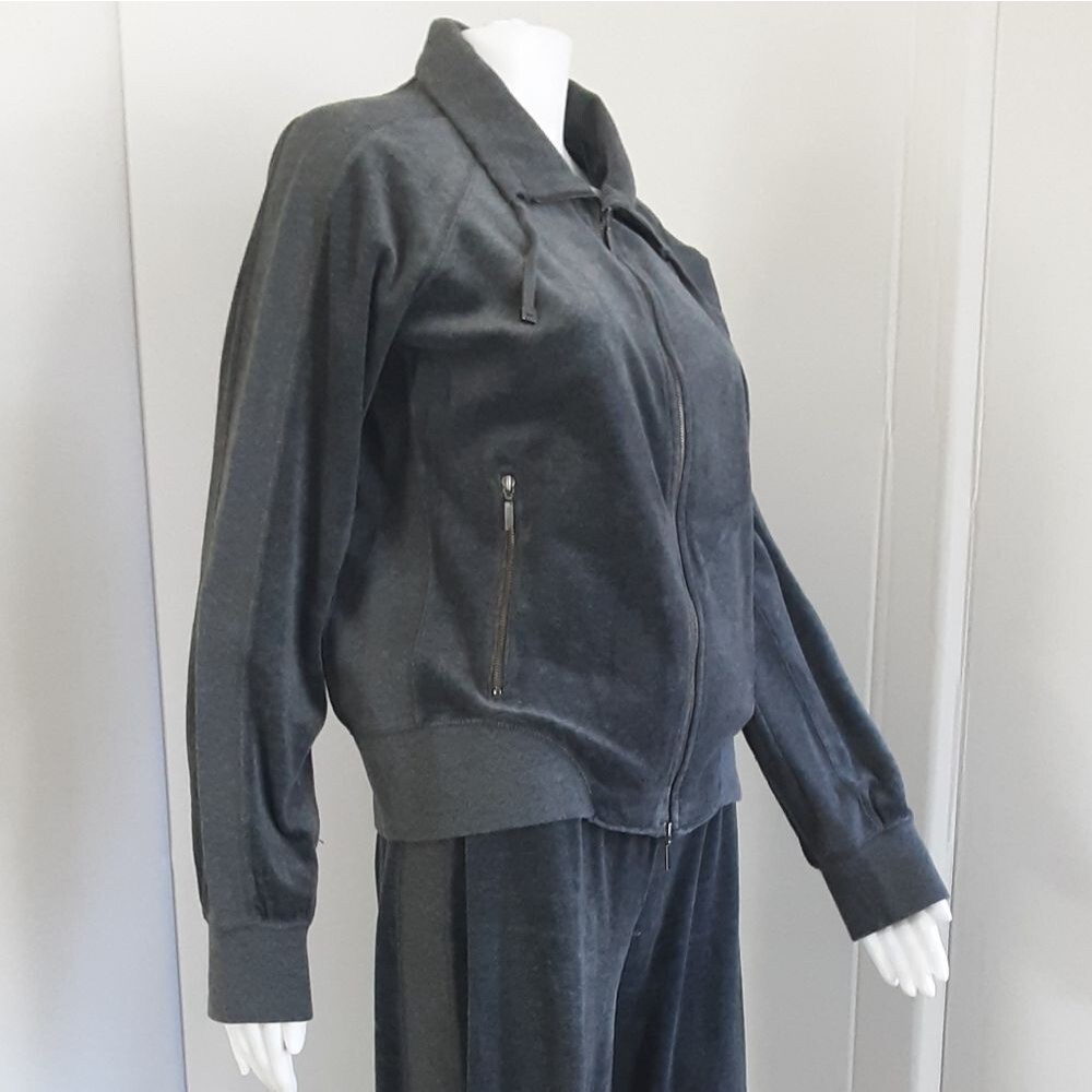MODA INTERNATIONAL Gray Cotton Blend Tuxedo Wide Leg Crop Jacket Tracksuit Sz L